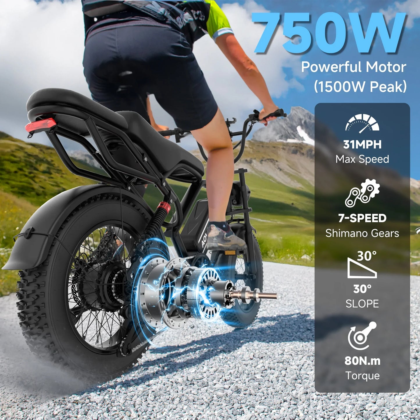 AOVOPRO AP20 Electric Bike 1500W 20" Fat Tire 31mph Top Speed
