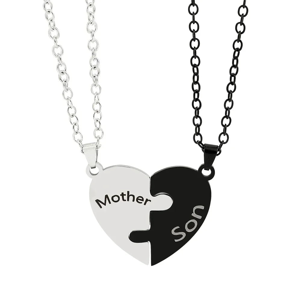Family Heart Puzzle Necklace for Mom - Stainless Steel