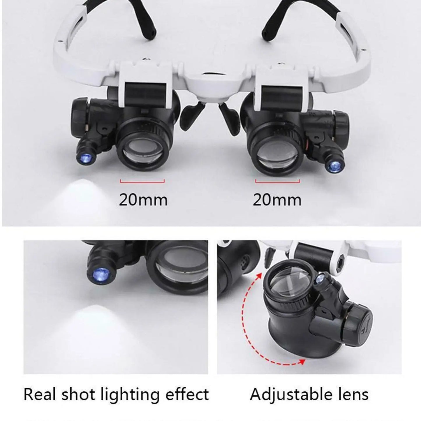 2XLED Watch Jeweler Repair Magnifier Head-Mounted Headband