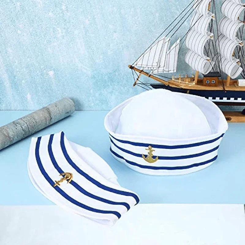 1/3/6 pieces of blue striped sailor hats, white striped sailor