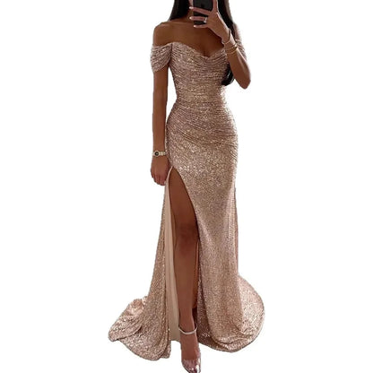 Casual Chic One-Shoulder Slit Dress Women's Fashion