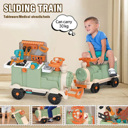 3 in 1 Sliding Train Toy Ride On Car for Toddlers Pretend Play