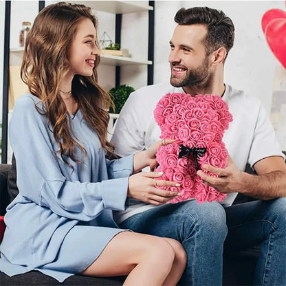 25cm Artificial Teddy Rose Flower Bear with Box Romantic