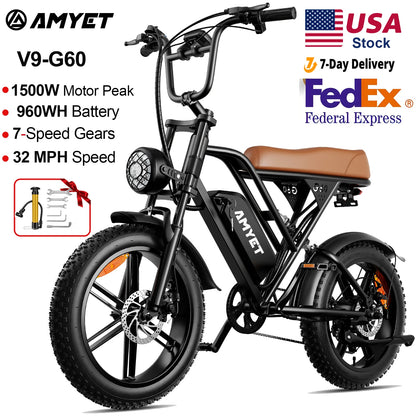 AMYET V9-G60 Adults Electric Bike 1000W Motor Bicycle