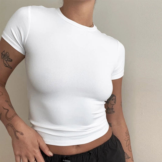 Woman Clothing Short Sleeve T-shirt Slim Fit Tops Female