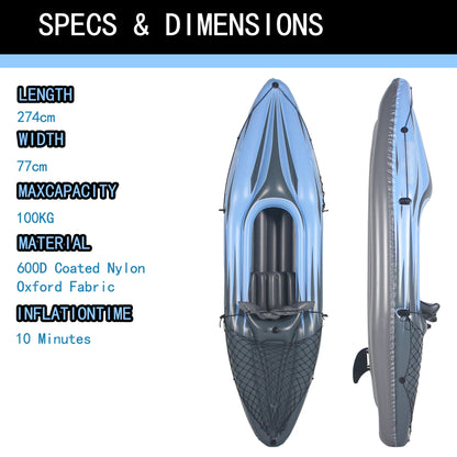 Inflatable Kayak Fishing Boat 1 Person Adult Blue Canoe,