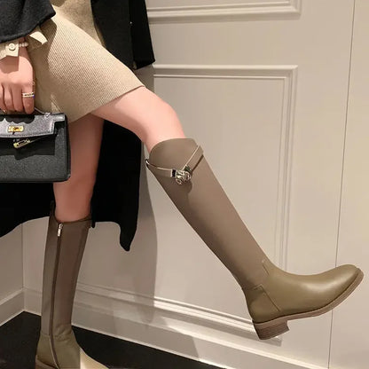 Slimming Effect Knight Boots Women's Flat Bottom Angle Cut Long Boots