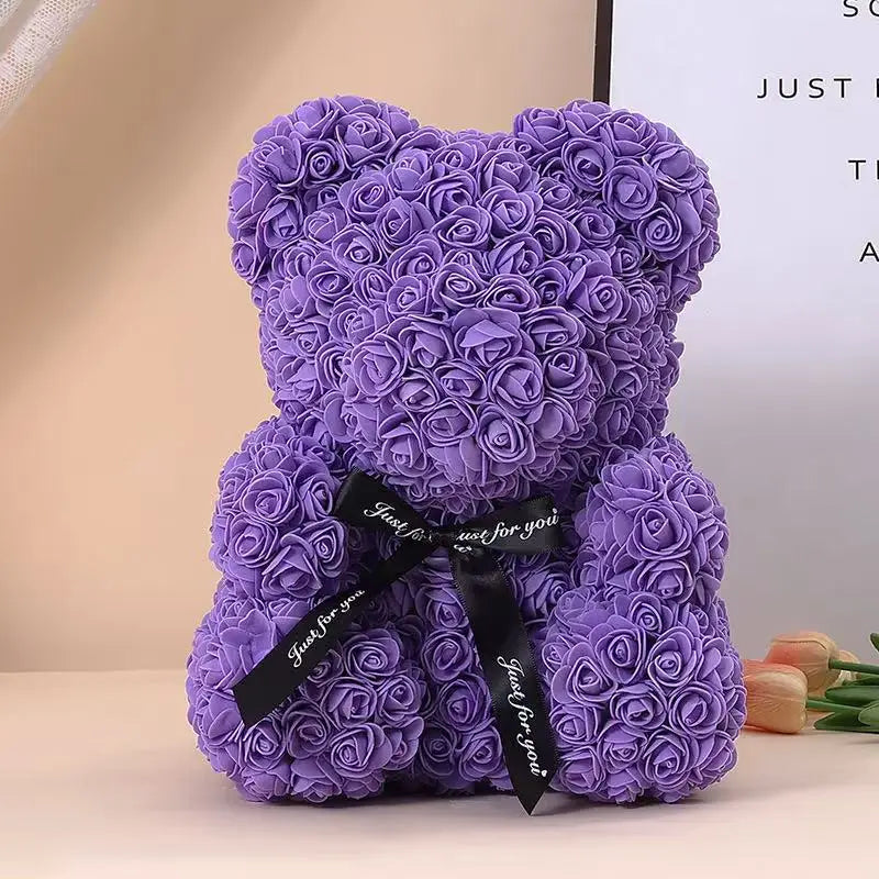 25cm Artificial Teddy Rose Flower Bear with Box Romantic