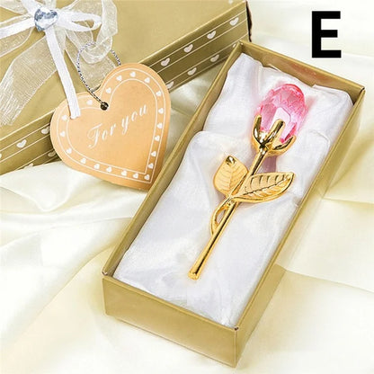 6 Colors Crystal Glass Rose Flower Figurines Craft Valentine's