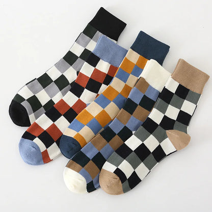 5Pair Pack New Men's Socks Colorful Grid Sock Casual Business