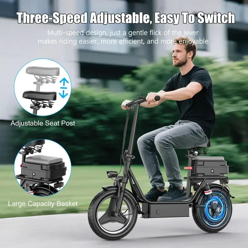Folding electric scooter with trunk, 500W motor