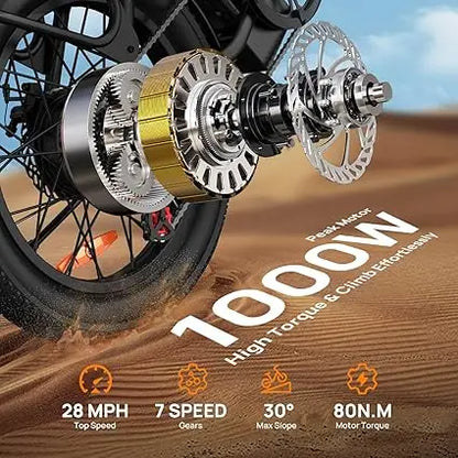 URLIFE 1000W E20 Electric Bike | 48V 13Ah Removable Battery, 20MPH,