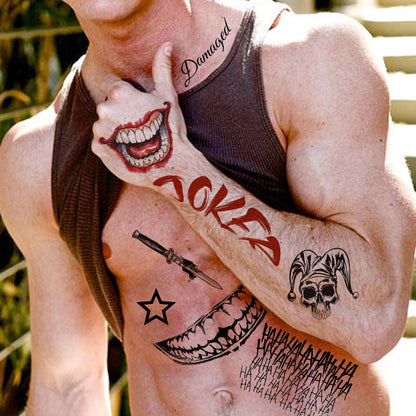 5 Sheets Crazy Joker Halloween Tattoos Evil Skull
