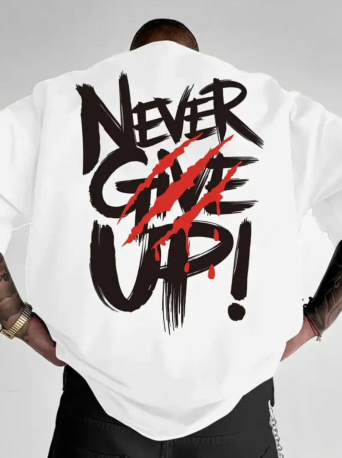 2026 Summer slogan print never give up! Letter-style