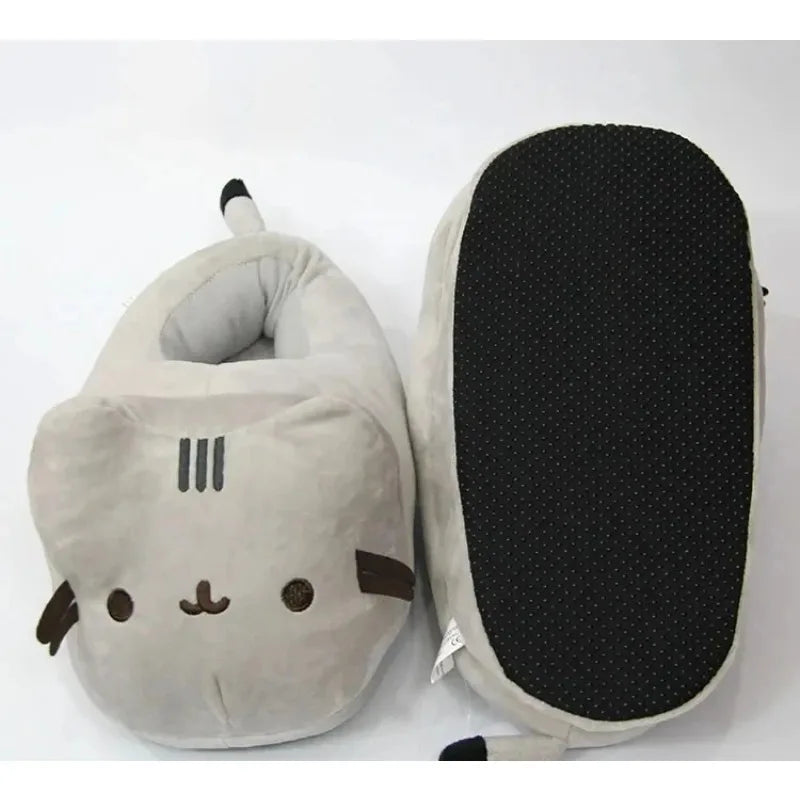 Cartoon Full Covered Cat Slippers Warm Winter Slides Soft Plush