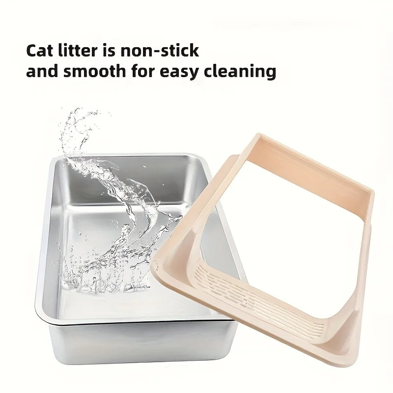 Stainless Steel Litter Box, Semi-enclosed Splash-proof And Leak-proof