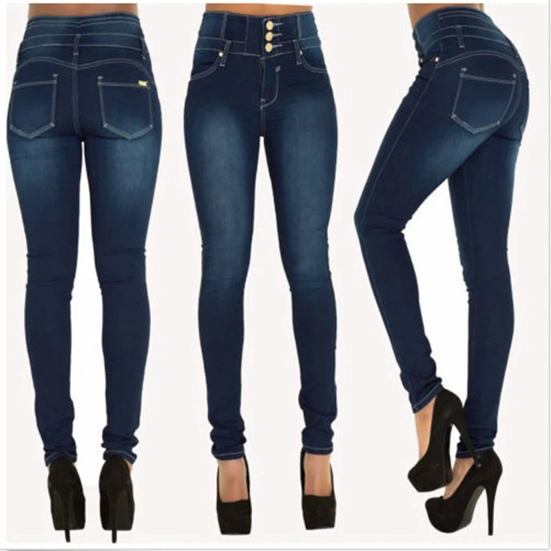 Women Narrow Straight Leg Slim Wrap Hips Jeans Lady Vintage