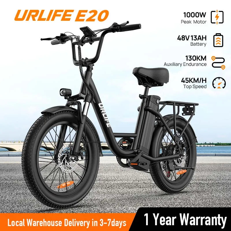 URLIFE 1000W E20 Electric Bike | 48V 13Ah Removable Battery, 20MPH,