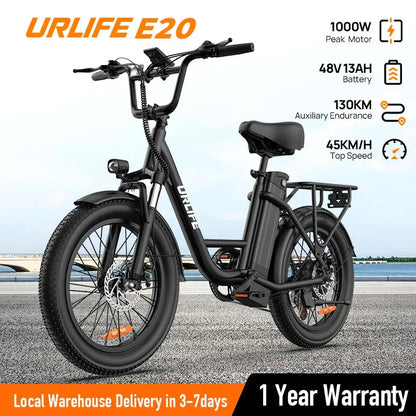 URLIFE 1000W E20 Electric Bike | 48V 13Ah Removable Battery, 20MPH,
