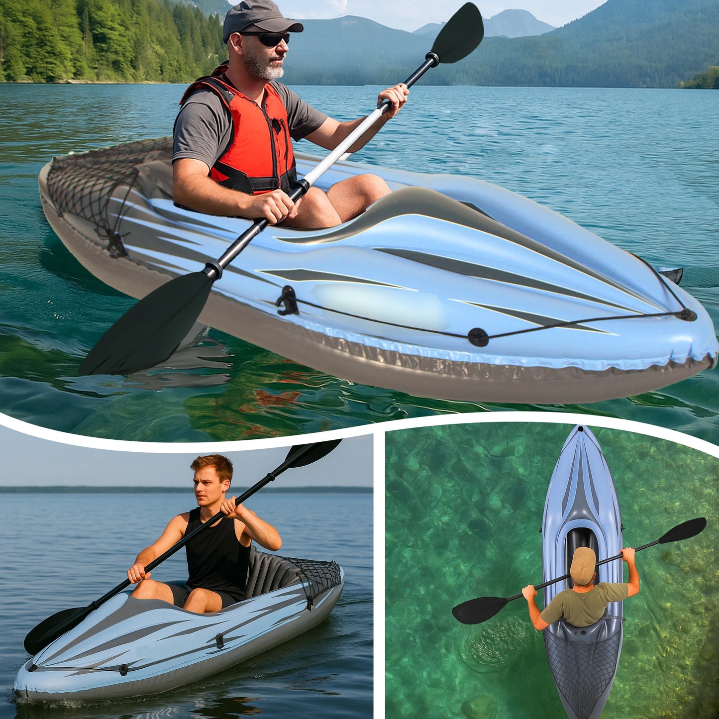 Inflatable Kayak Fishing Boat 1 Person Adult Blue Canoe,