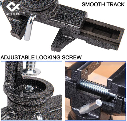 Multi Functional Heavy Table Clamp Mini Aluminum Bench Vise Jaw Anti Slip Versatile Vice Jaws Tool 360 Degree Swivel Cast Iron