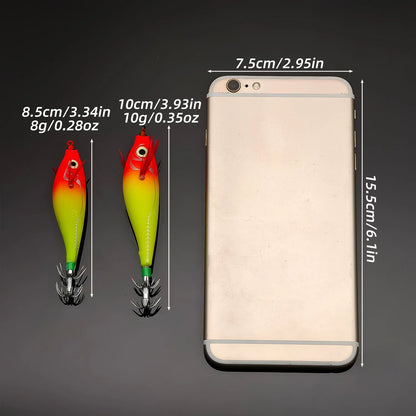ANFS 5pcs Glowing Squid Hooks - Horizontal Shrimp Lures -