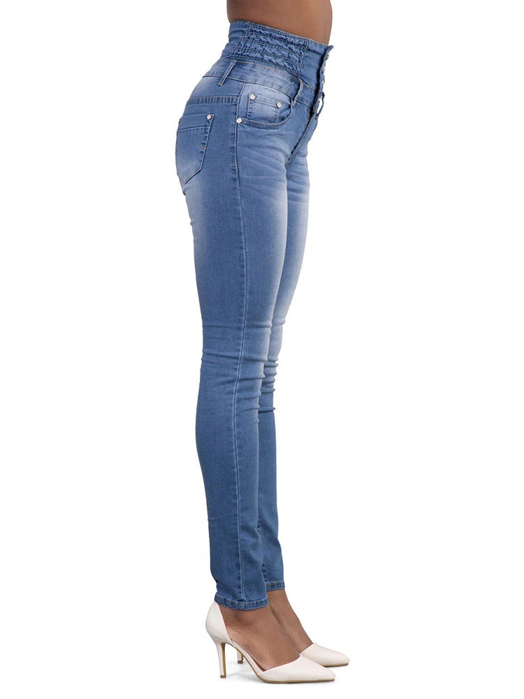 Women Narrow Straight Leg Slim Wrap Hips Jeans Lady Vintage