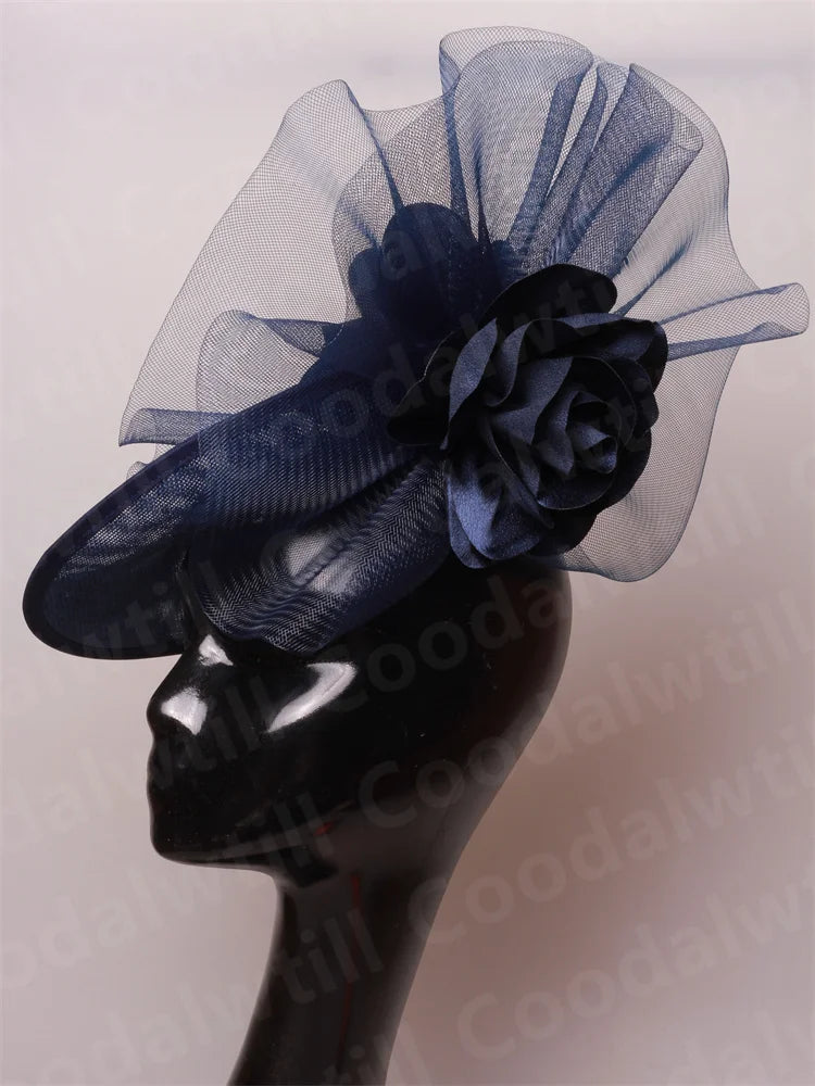 Chic Navy Fascinators Hat For Women Elegant Royal Ascot Millinery