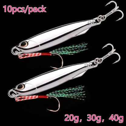 10pcs Fishing Metal Jig Lures 20g 30g 40g Plating Silvery