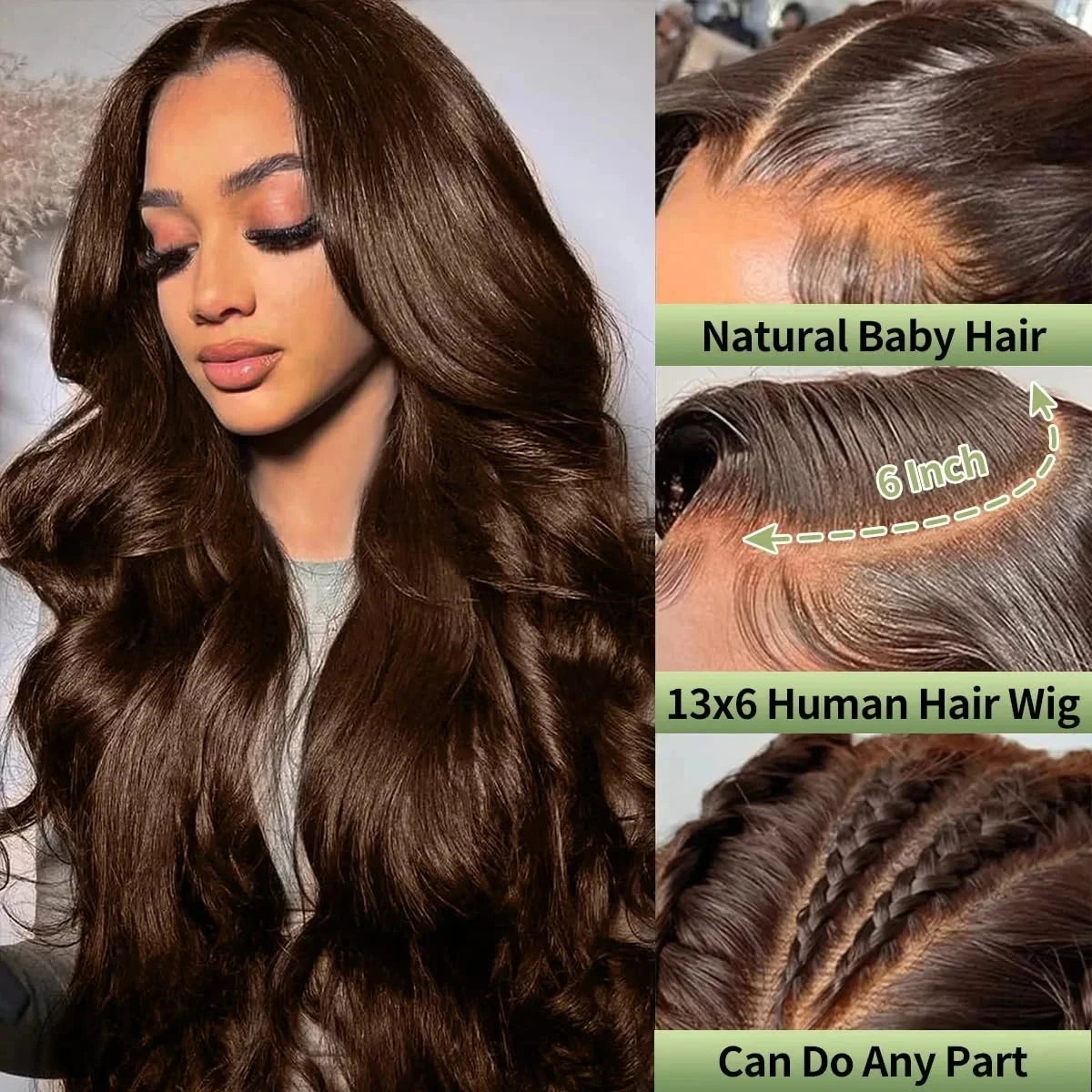250% Density Chocolate Brown Body Wave 13x6 Lace