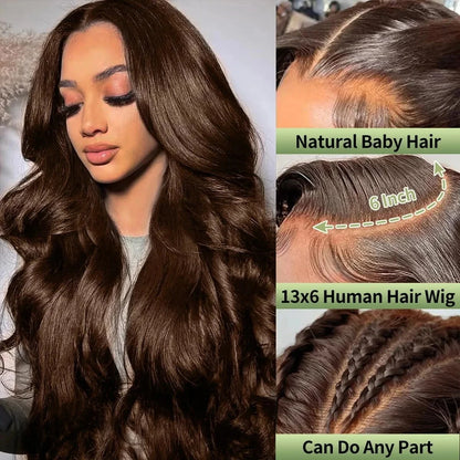 250% Density Chocolate Brown Body Wave 13x6 Lace