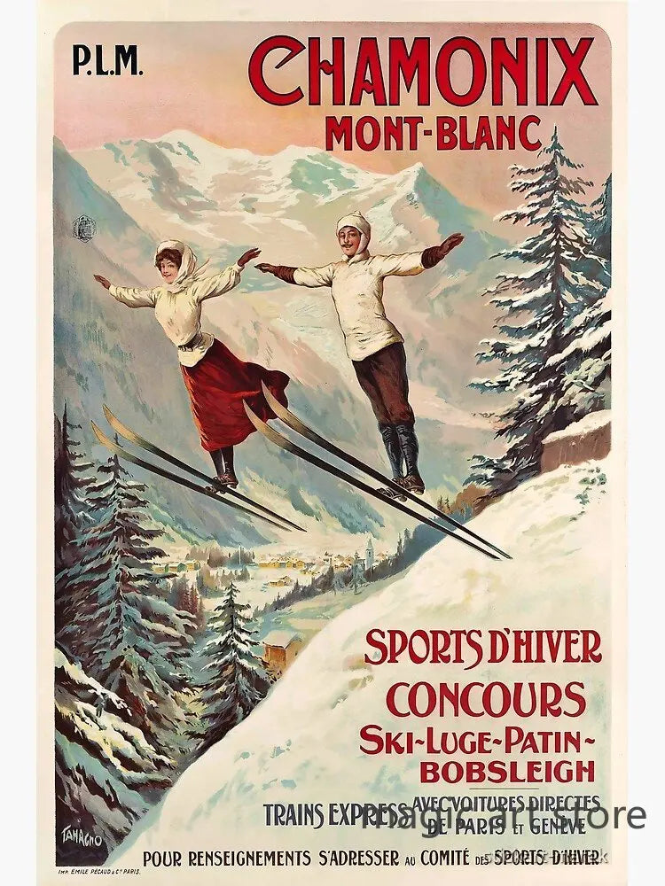 Retro Zermatt Chamonix Skiing Art Poster Vintage Australia