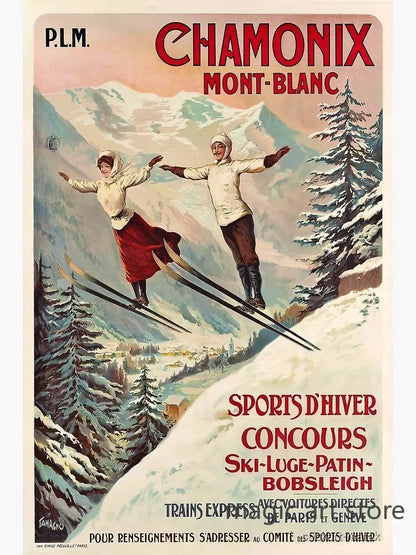 Retro Zermatt Chamonix Skiing Art Poster Vintage Australia