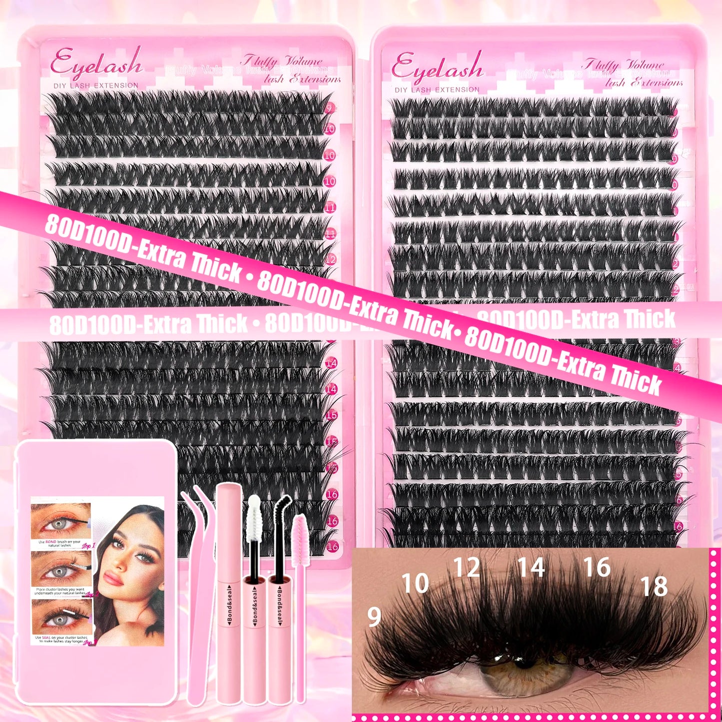 DIY Lash Extension Kit 720pcs Lash Clusters Individual Eyelashes Kit