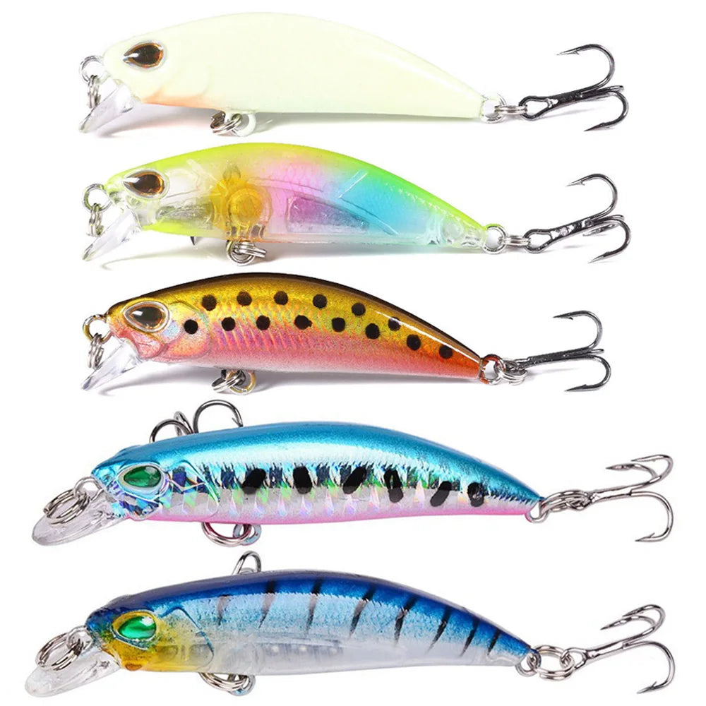5 PCS Luure Kit Sinking Minnow Trout Artificial Bait Crank Bait Bass Hook