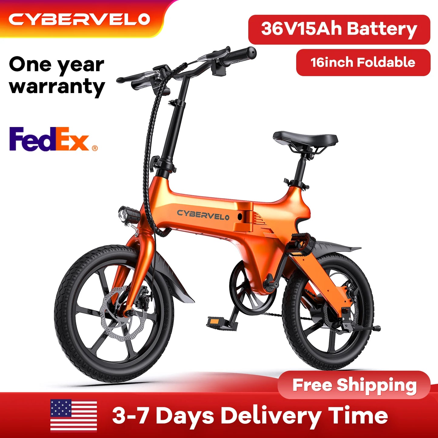 Cybervelo 500W Peak Motor, Foldable E-Bike, Adult City Travel