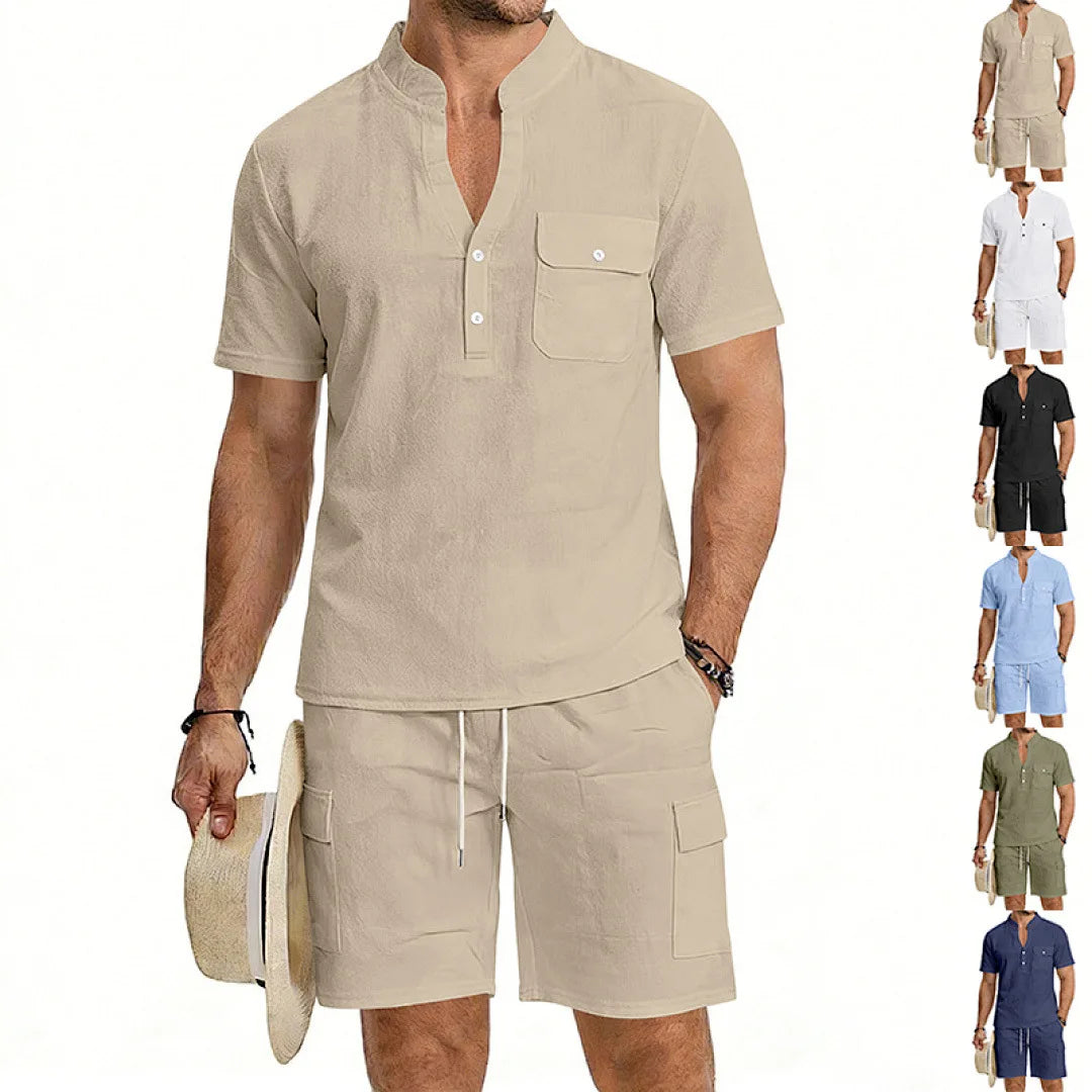 American summer men's casual linen suit, outdoor loose