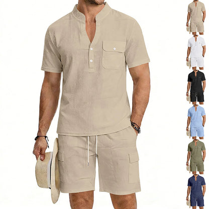 American summer men's casual linen suit, outdoor loose
