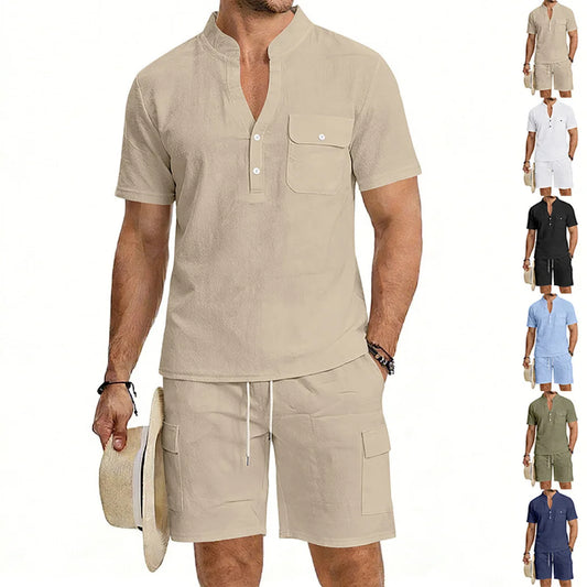 American summer men's casual linen suit, outdoor loose