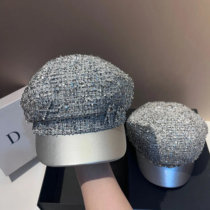 Navy Military Cap Silver Foil Trim RB Faux Leather Brim