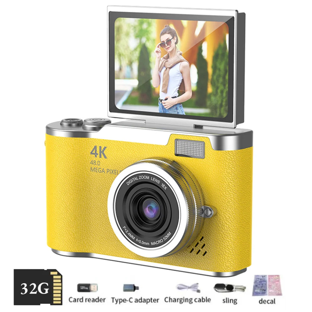 4K Digital Camera CCD 180° Flip Screen Selfie Camera