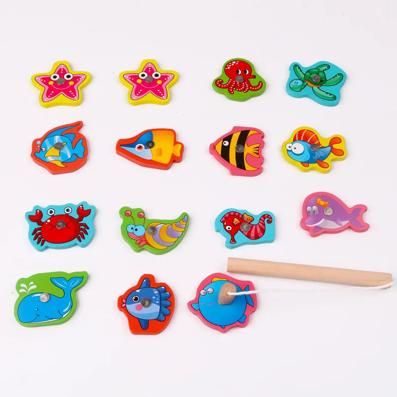 Montessori Wooden Magnetic Fishing Game Magnet Fish Catching