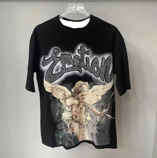 New Summer Letter Rhinestone Short Sleeve Black Men's T-Shirt