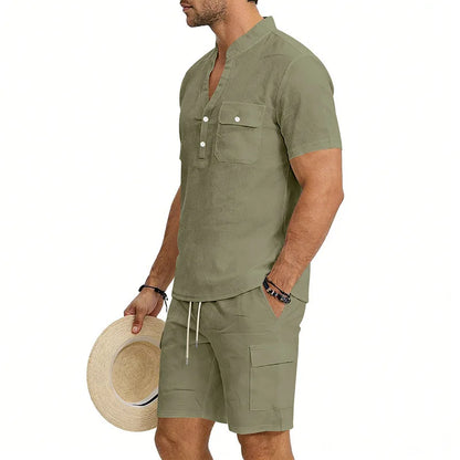American summer men's casual linen suit, outdoor loose