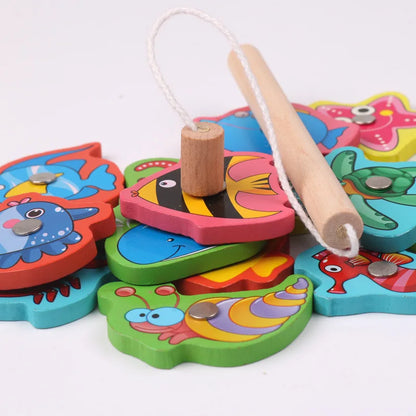 Montessori Wooden Magnetic Fishing Game Magnet Fish Catching