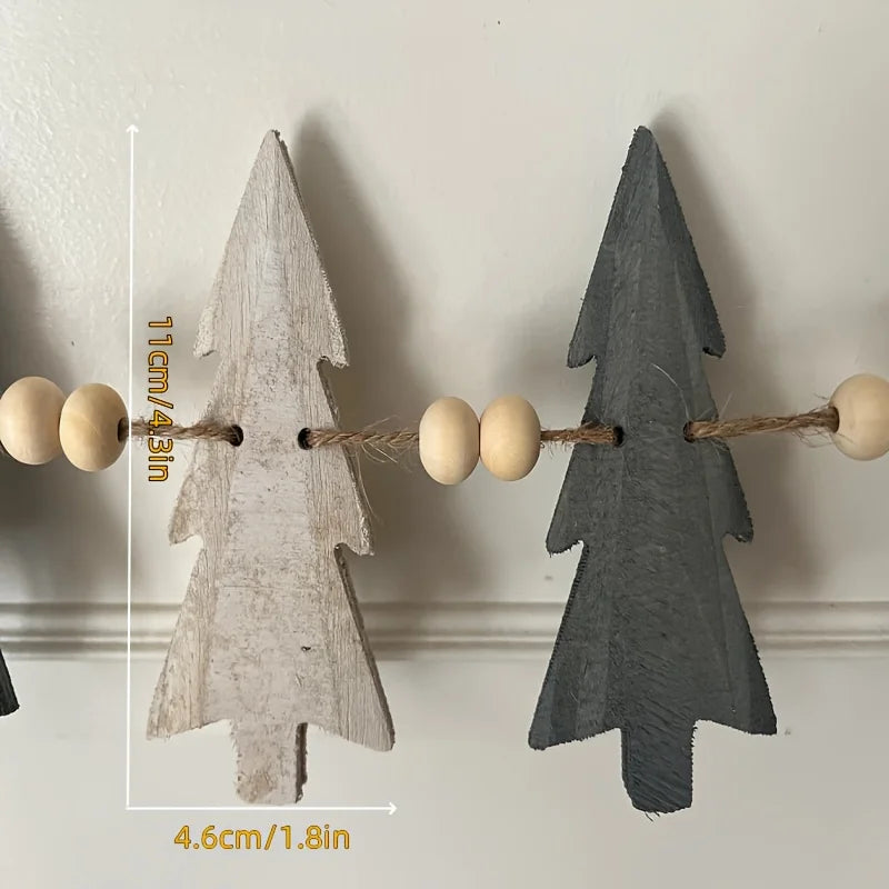 Christmas Wooden Wreath with 12 Trees and Beads