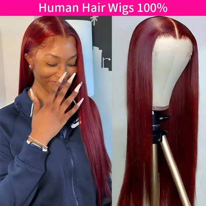99J Burgundy 13X6 Hd Lace Frontal Human Hair Wig Straight Human Hair Wigs Brazilian Deep Wave Lace Front Wig 30 Inch 250 Density