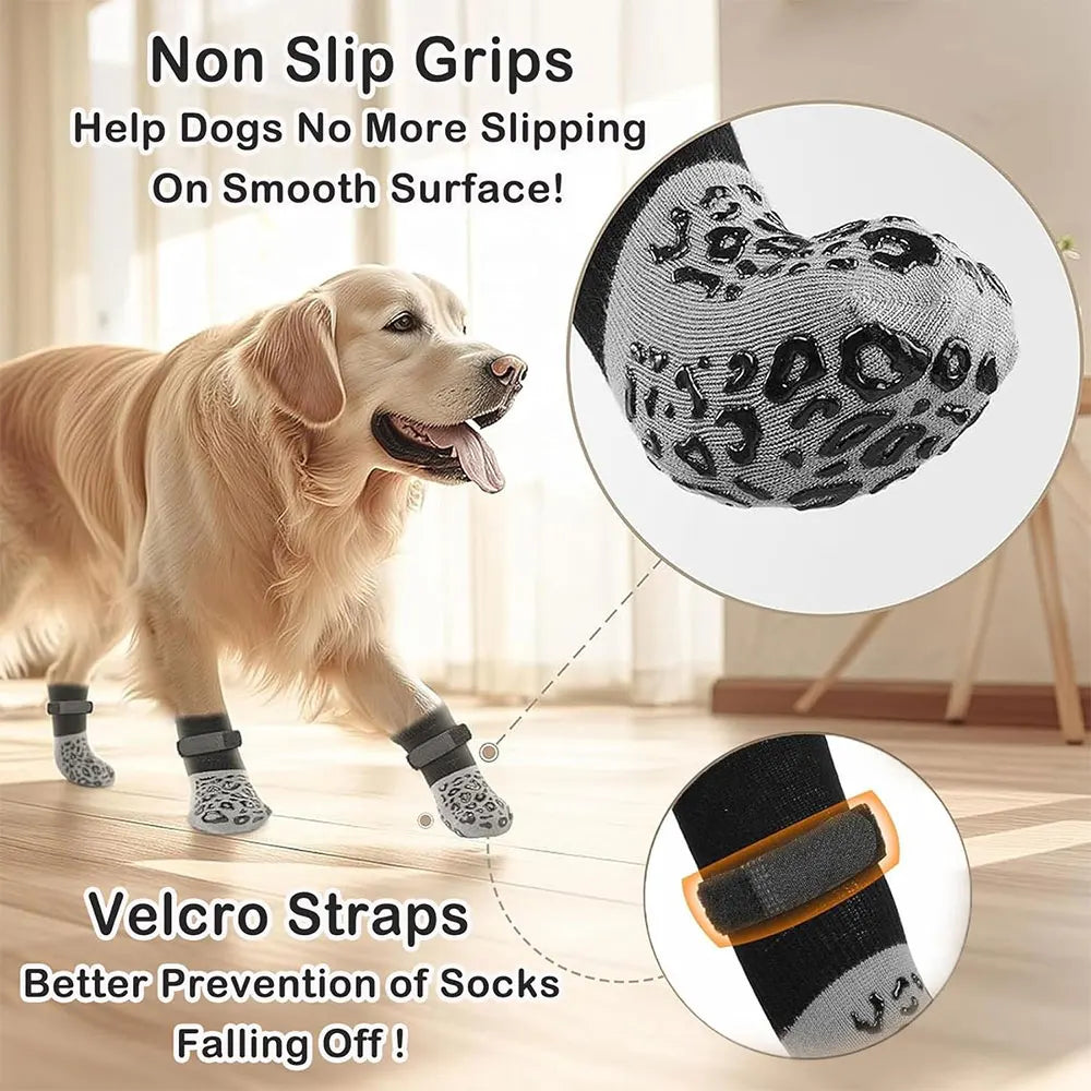 4-Pack Anti-Slip Dog Socks, Prevent Licking and Biting of Hard Wooden Floors,s