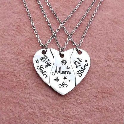 3 PCS Mom Big Sister Littler Sister Heart Matching Necklace