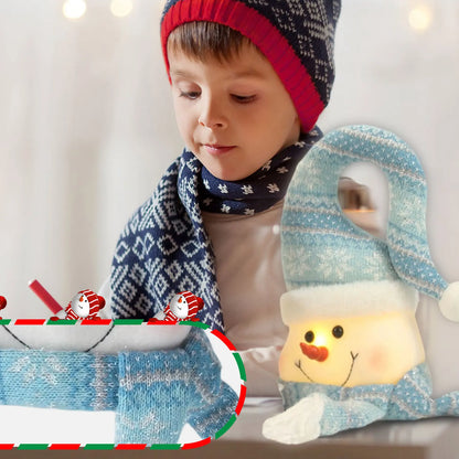 Christmas Lighted Blue Snowman Ornament Glowing